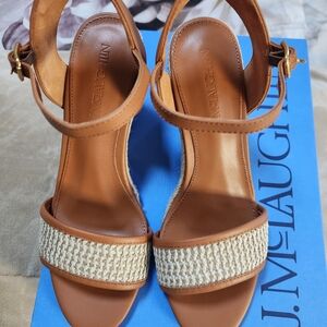J. McLaughlin Tan and Cream Sandals with Rhinestone Embellishments